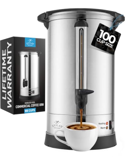 Image of Zulay Commercial Coffee Maker, Coffee Urn 100 Cup, Large Coffee Percolator - 100 Cup Coffee Maker with Double-Wall Stainless Steel, Commercial Coffee Urn Quick Brew Tea Percolator for Events - Silver