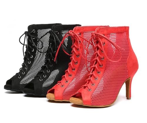 Image of Dance Practice Shoes for Women Mesh Ballroom Sandals Heels Party Prom Ankle Booties with Zip