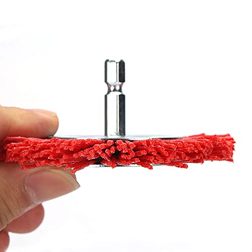 Image of 2 Pack 3 inch Nylon Filament Abrasive Wire Brush Cup Polishing Wheel with 1 /4inch Hex Shank Surface Cleaning Rust Removal Deburring Bule /Red 120 240