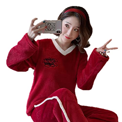 Pyjama femme hiver chaud flanelle vêtements de nuit manches longues à imprimé dessin animé