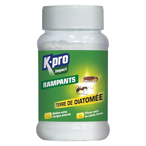K.PRO - Terre de Diatomée 100g- Elimine les Insectes Rampants (cafards, fourmis puce) par Contact - Bouchon Doseur - Efficace contre les poux rouges des volailles- Jusqu'à 100m linéaires de traitement