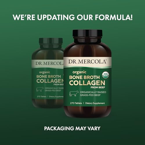 Image of Dr. Mercola Organic Bone Broth Collagen - Organically Raised Grass-Fed Beef - Dietary Supplement - Supports Bone and Joint Comfort - USDA Organic, Non-GMO - 90 Servings (270 Tablets)
