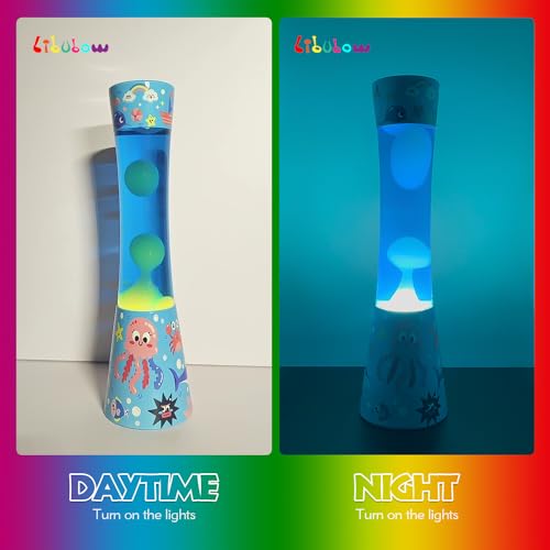 Image of 15.5 Inch Sea World Liquid Motion Lamp, 2 Bulbs, Relaxing Night Light Motion lamp for Bedroom, Mood Lamp for Adults, Birthday Present Nightlight Calming Lamp Bedside Lamp for Kids, Room Decor