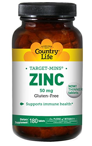 Country Life Target Mins Zinc 50 mg - 180 Tablets - Supports Prostate and Immune Health - Superior Absorption