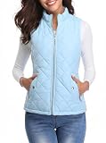 Fuinloth Women's Quilted Vest, Stand Collar Lightweight Zip Padded Gilet Light Blue M
