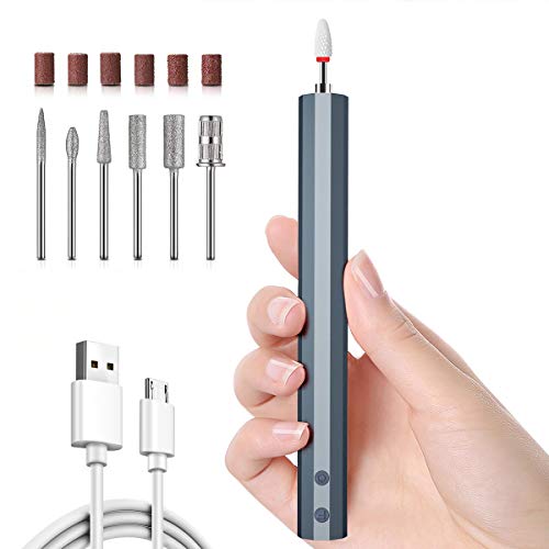 HTQ Electric Nail Drill Set Upgraded Professional Acrylic Manicure Remover Portable Nail Pedicure Polisher with Manicure Brush, Sanding Belt, Nail Drill (Grey)
