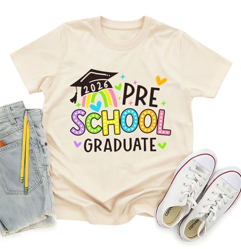 YZMI Preschool Graduation Shirt Boys Girls Pre-k Graduate Tshirt Funny 2026 Last Day of School Gifts for Toddler Kids Apricot