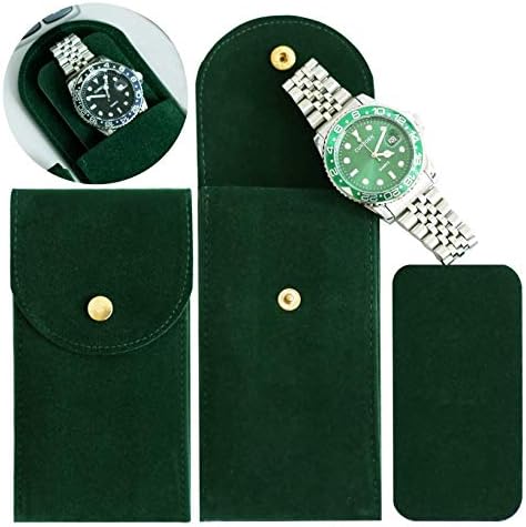Besforu 4PCS Watch Travel Case for Men and Women Portable Velvet Watch Pouch Watch Storage Bag and Organizer (4-GREEN)