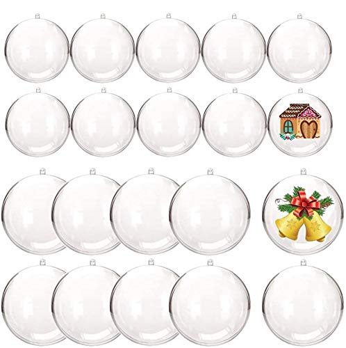 Dshengoo 20 Pack Clear Plastic Fillable Ornaments Ball,Christmas Plastic Balls for Bath Bombs,DIY Crafts,Gifts(80mm+100mm)