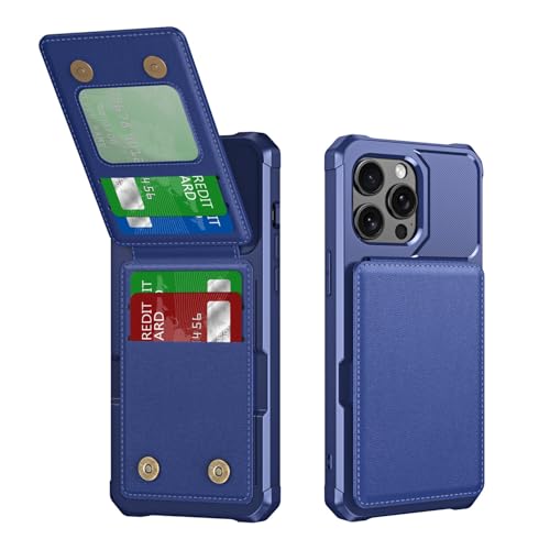 Étui à rabat rigide pour iPhone 15 Pro bleu : protection antichoc et fonction portefeuille