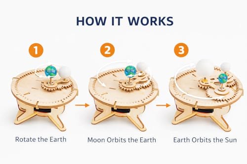 Image of Space Orrery Sun-Earth-Moon System Wooden STEM Science Toy | DIY Mechanical Planet Model | Educational Astronomy Kit for Kids 8+ | School Project & Gift (Space Instrument)