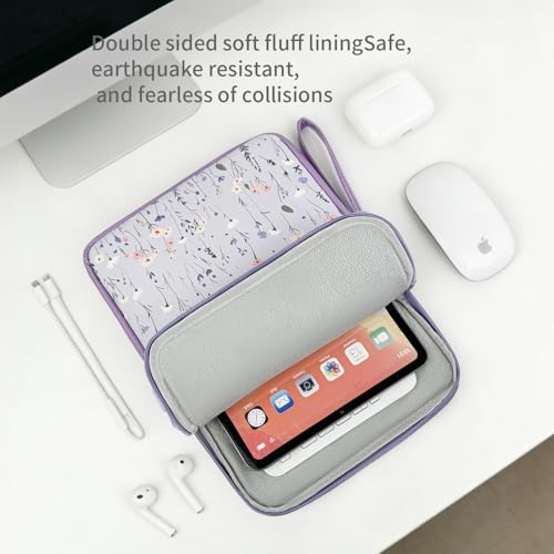 Image of MOCA Universal 7-8 Inch Tablet Sleeve Case, Polyester Protective Cover with Zipper and Wrist Strap, Compatible with Kindle, iPad mini, Samsung, Lenovo Tablets (Floral Purple, 7-8 inch)