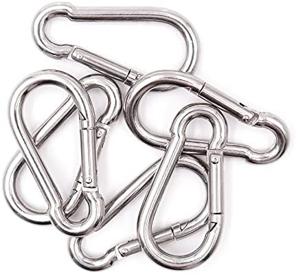 Yuknees 6Pcs Carabiner Clip Heavy Duty,304 Stainless Steel Karabiner,Locking Carabiners (M6),Snap Hooks for Outdoor, Fishing, Hiking, Traveling