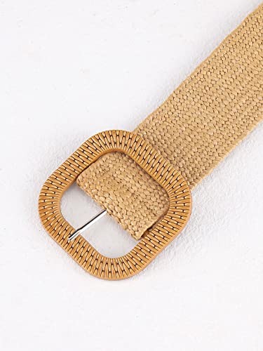 Verdusa Women's Boho Straw Woven Belt Square Buckle Wide Waist Belt Khaki One-Size3