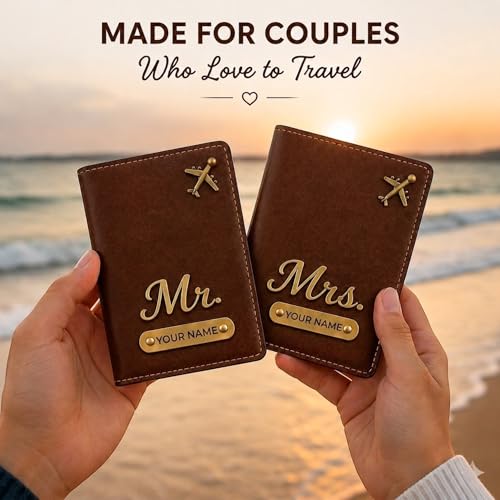 Image of Personalized Couple Passport Cover for Men & Women | Custom Name Passport Holder Set (2 Pcs) | Travel Passport Cover for Couple | Gift Set for Wedding Anniversary Husband Wife