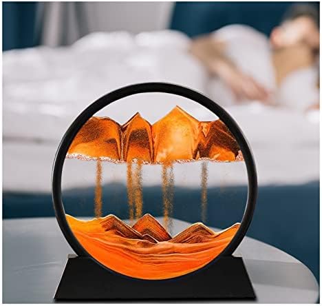 CTboy Moving Sand Art Round Glass Flowing Sand Frame, Sand Art Liquid Motion and 3D Moving Sand Art Picture, for Office Desk Decor and Ocean Decor in Calming Corner (7", Yellow)