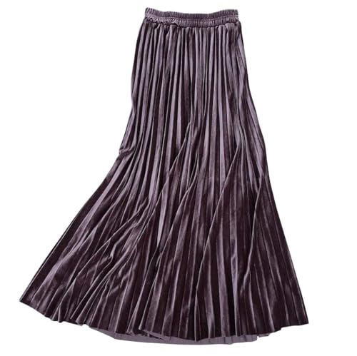 ebossy Women's Fall Winter High Wasit Ankle Length Velvet Maxi Long Pleated Skirt