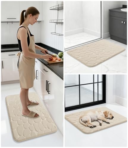 YIHOUSE Memory Foam Bath Mat Cobblestone Bathroom Rugs Super Water Absorbent Bath Mats for Bathroom Machine Washable Bath Rugs(24 x 36,Khaki) - image 9