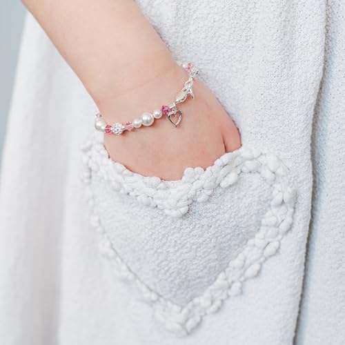 Cherished Moments Sterling Silver Charm Bracelet for Babies, Toddlers, Kids or Little Girls with High-End Simulated Pearls, Pink Crystals and Heart, Gift for Birthday or Granddaughter2