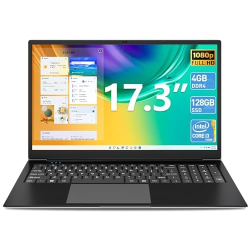 Naclud Laptop 17.3 Inch 4GB RAM 128GB SSD, i3-5005U Celeron Dual-Core Processor Up to 2.4GHz, 1080P FHD Notebook Laptop with Dual Band WiFi, 2xUSB 3.2, Keyboard Film in Eight Languages