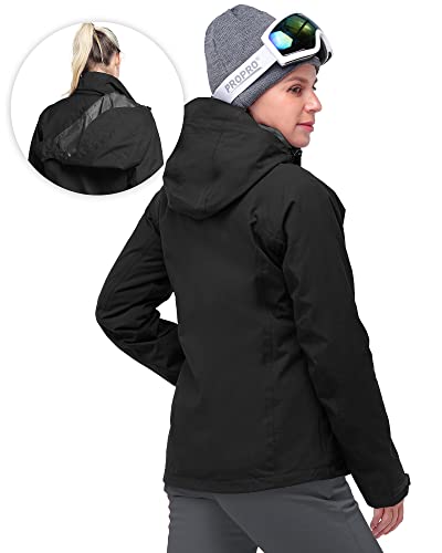 Foto von 33,000ft Damen 3-in-1 Skijacke mit Fleecejacke Wasserdichte Doppeljacke Outdoorjacke Winterjacke Snowboardjacke Regenmantel Funktionsjacke Softshell Übergangsjacke mit Kapuze