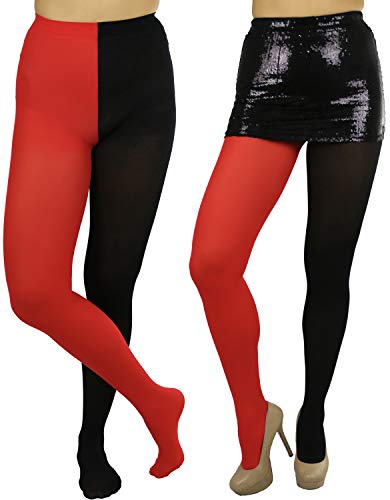Image of ToBeInStyle Women's Two Toned Vibrant Jester Contrast Opaque Multicolored Tights
