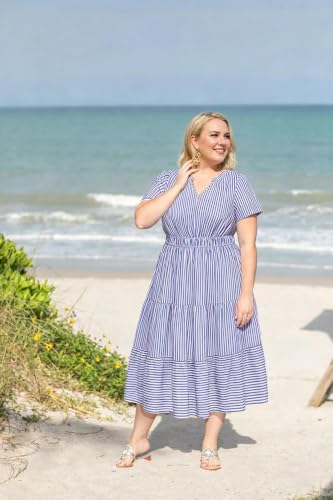 Image of TIYOMI Women Plus Size Dress Boho V Neck Short Sleeve Beach Maxi Dresses Floral /Stripe /Leaves /Lemon XL-5XL
