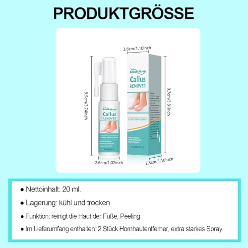 2pcs Fuß-Hornhautentfernungsspray für Fersenschwielen, Professioneller Hornhautentferner Fuß, Hornhautreduzierspray, Hornhautweicher Spray, Extra Starkes Spray, Hornhaut Entfernen Fuß (20ml*2)