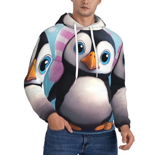 Men's Fleece Pullover Hoodie Long Sleeve Hooded Lovely Penguin Sweatshirt Casual Shirts With Pockets