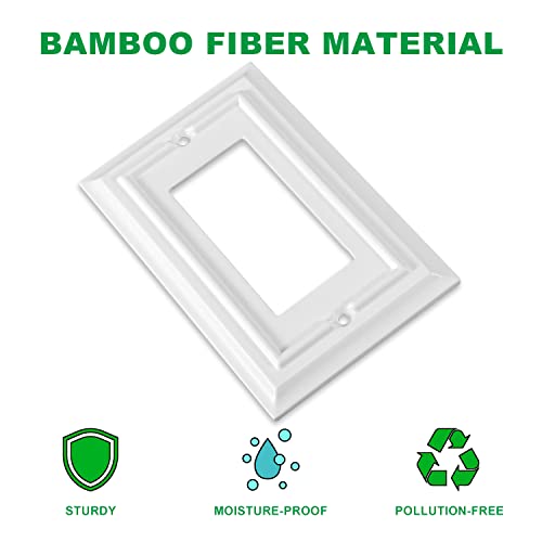 White Modern Decorative Wall Plate Light Switch Cover Decorator Outlet Covers Rocker Switch Plates Bamboo Fiber Material Wall Plates For Kitchen Bathroom (1 Gang Single Decorator - 4 Pack) #TOP1