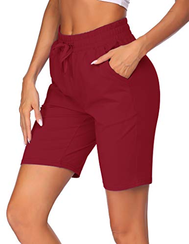 Onbay 10  Sport Shorts Athletic Bermuda Shorts Women Jersey Shorts Athletic Active Yoga Lounge Workout Gym Jogger Running Shorts with Slide Pockets Wine Red,XL
