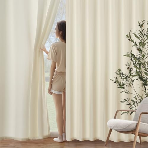MIULEE Gardinen Voile Vorhänge mit Ösen 2er Hellbeige 140x280cm – Ansicht 2