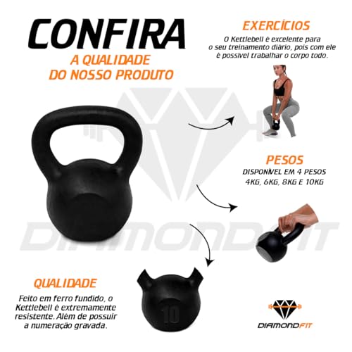 Kettlebell Pintado 8Kg Feito Em Ferro Fundido Para Treino Funcional Em Casa Musculação Academia Fitn
