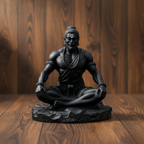 Image of Yadava Lord Hanuman Ji Idol for Car Dashboard & Home Decor | Black Bajrangbali Murti | Spiritual Gift for Protection, Strength & Positive Energy (10 cm)