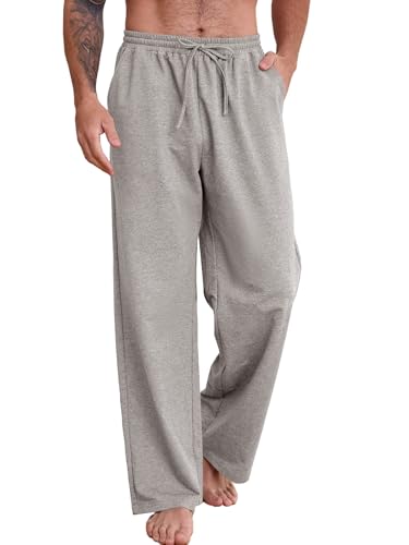 INCERUN Sweatpants for Men Casual Lounge Pants Open Bottom Cotton Yoga Pants Lightweight Athletic Sweat Pants Baggy Straight Wide Leg Pants with Pockets Light Gray XX-Large