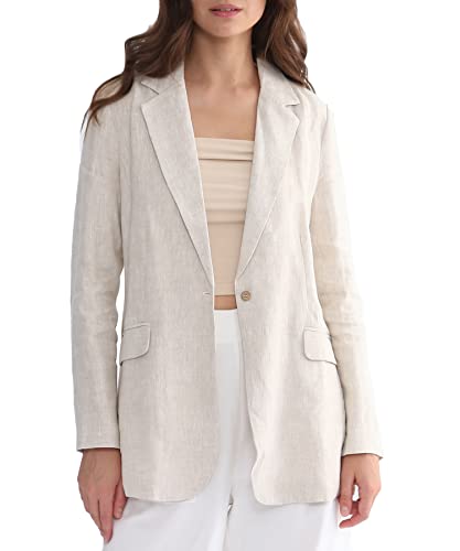 Amazhiyu Womens Pure Linen Long Sleeve Office Blazer Jackets Casual Outwear
