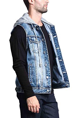Victorious Detachable Hood Denim Jean Vest Jacket Dk108 - Distressed Indigo - X-Large - Gg1F #TOP3