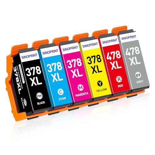 Image of SINOPRINT 378XL 478XL Ink Cartridges Compatible with Epson 378XL 478XL Multipack 378 XL 478 XL for Expression Photo HD XP-15000 XP15000, 6-Pack(Red, Grey, Black, Cyan, Magenta, Yellow)