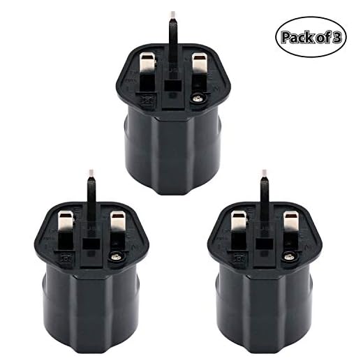 Enchufe Adaptador de UE a UK/HK/Singapur/Eau/KSA con Fusible de 13A y Obturador de Seguridad, Convertidor de Enchufe Europeo DE/FR/IT/ES a Toma de Corriente de 3 Clavijas UK (3 Piezas Negro)