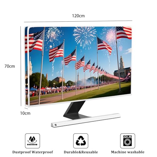 Image of American Flag Waterproof Weatherproof TV Cover 50, 51, 52 Inch Firework Celebrate Election Independence Day Television Accessories for 40 to 42 Inch TV LED LCD OLED Screen Decoration
