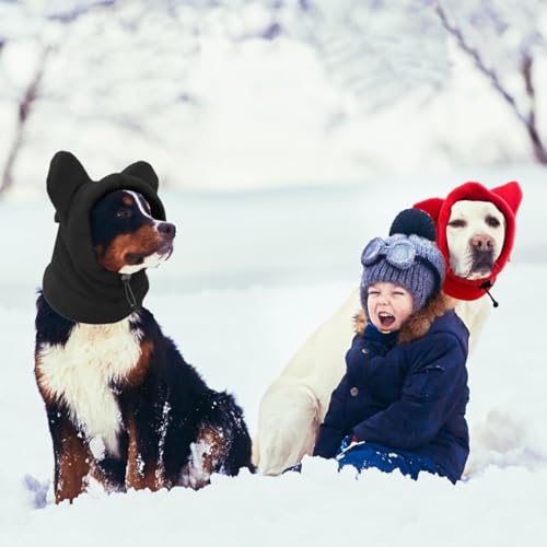 DINGFENG 2 Stück Hundemütze Ohrenschützer mit Noise Cancelling - Silvester Hunde Mütze Hundewarme Kopfbedeckungen,Winter Haustier Schal Windschutz Mit Kordelzug (Schwarz und Rot S)