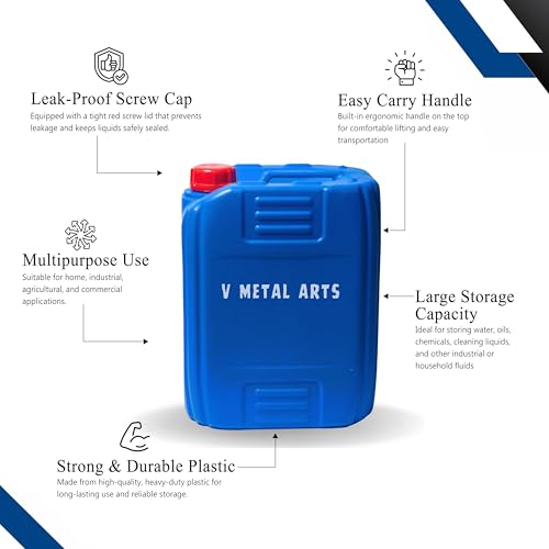 Image of V METAL ARTS Plastic Jerry Can | 25 Liter | Leak Proof Gallon | Water Storage Drum | Refillable Empty Can with Sealed Cap | Blue PVC Gallon | Fuel & Chemical Storage Container | for Generators, Jeeps, Marine, Boat and Vehicles