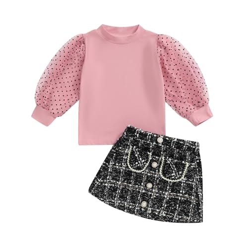 Karesoull Fashion Girl Clothes Set Lantern Sleeve Tops with Skirt 2Pcs Fall Toddler Outfits (Pink, 2-3T)