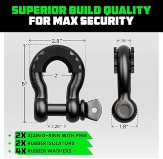 Rhino USA D Ring Shackle (2 Pack) 41,850lb Break Strength – 3/4” Shackle with 7/8 Pin for use with Tow Strap, Winch, Off-Road Jeep Truck Vehicle Recovery, Best Offroad Towing Accessories (Gloss)…