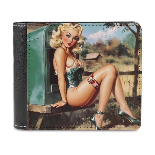 1950s Vintage Pin-up-Girls Letter Mail Box Printed Wallets for Men Slim Bifold Wallet with Multiple Card Slots Custom Present