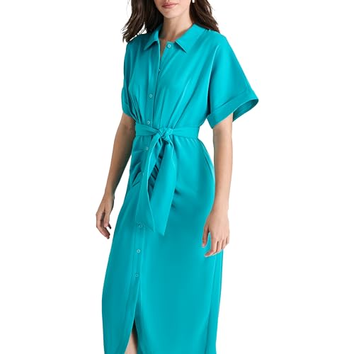 Image of DKNY Women's Front Knot Collared Short Sleeve Dress