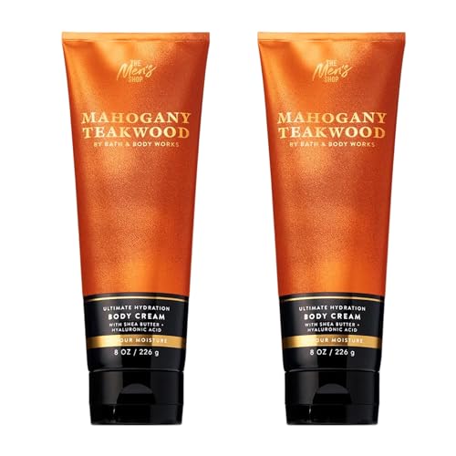 Bath & Body Works Men’s Body Cream, Mahogany Teakwood Scent, Ultimate Hydration Moisturizer with Shea Butter & Hyaluronic Acid for Dry Skin, Warm Woodsy & Masculine Scent, 8 oz - 2 Pack