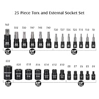 MIXPOWER 25 Piece Torx Bit and Socket Set, 13 Star Bits (T8- T60) & 12 E-Torx Sockets (E4-E22), Professional Grade Auto & Motorcycle Mechanic Set — image 2