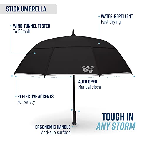 Weatherman Umbrella - Stick Umbrella - Windproof Umbrella Resists Up To 55 Mph Winds (Black) #TOP4