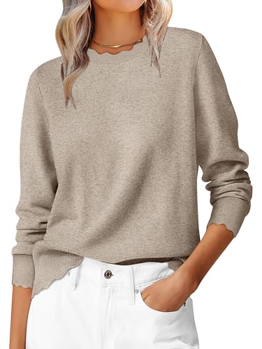 ANRABESS Sweaters for Women Loose Fit Lightweight Soft Dressy Scalloped